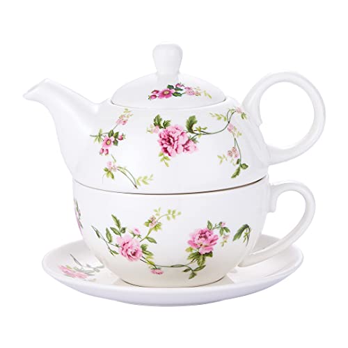 CHILDIKE Porzellan Tea for One, Teekanne und Tasse Set, Rattan Blumen von CHILDIKE