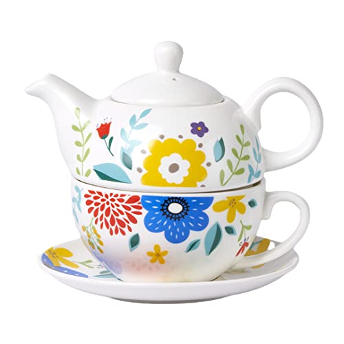 CHILDIKE Porzellan-Teekanne und Tassen-Set, bunte Blumen-Teekanne und Tasse, Gartenfrühling von CHILDIKE