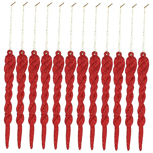 CHILDWEET 12 Pcs Weihnachten Baum Glitter Ornament Weihnachten Hängen Rot Für Party Liefert von CHILDWEET