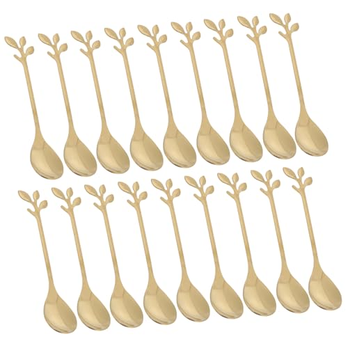 CHILDWEET 20 Stück Goldene Mini Löffel aus Stilvolle Löffel für Kaffee Tee Desserts Appetizer Partys und Cocktails Multifunktionales Küchenzubehör mit Einzigartigem Blattdesign von CHILDWEET