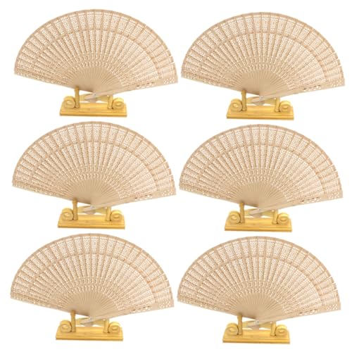 CHILDWEET 6 Stück Teiliges Vintage Holz Fächer Faltbar Handgefertigt Geschnitzt Leichter Duft Klassischer Chinesischer Stil für Tanz Sommerhitze Hochzeiten und Geschenke von CHILDWEET