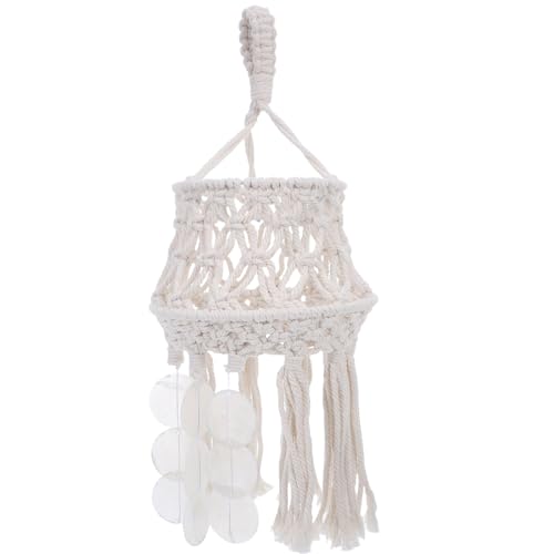 CHILDWEET Boho Makramee Lampenschirm aus Atmungsaktivem Baumwollgarn Handgewebt mit Quasten für Wohnzimmer Schlafzimmer Büro Wandlampe Schirm Ersatzdekor von CHILDWEET