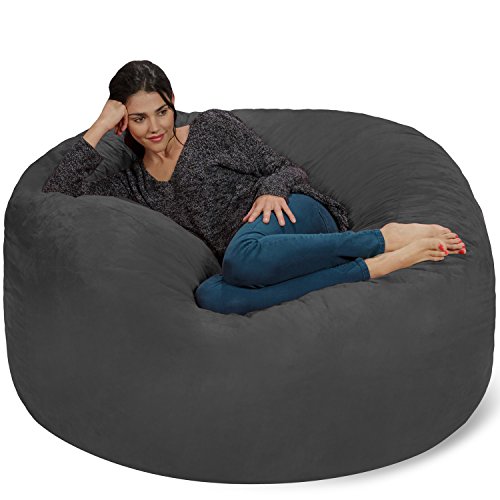 Chill Sack Bohnenbeutelstuhl: Riesen Memory Foam Möbel Taschen und große Liege - großes Sofa mit großen Wasser resistent Soft Micro Suede Cover - Kohle, 5 Fuß von Chill Sack