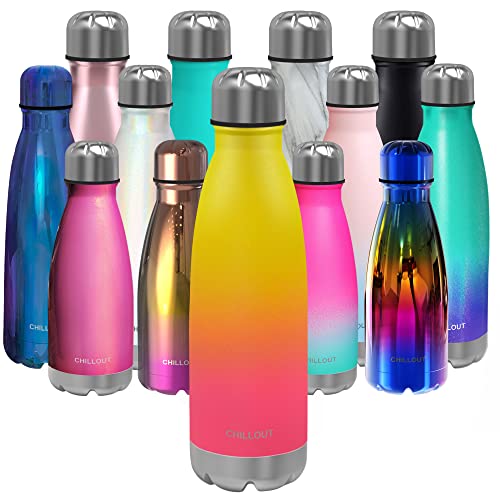 CHILLOUT LIFE Edelstahl-Wasserflasche: 480 ml, doppelwandig, isoliert, Cola-Flaschenform, für kalte und warme Getränke, BPA-freie Metall-Sportflasche von CHILLOUT LIFE