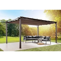 CHILLROI Outdoor Aluminium Pavillon/Pergola 12,25 m² mit verstellbarem Sonnensegel walnuss von CHILLROI