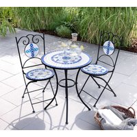 Sitzgruppe Mosaik 3 tlg mit Tisch Ø 60 cm & 2 Stühlen FLORAL mehrfarbig von CHILLROI