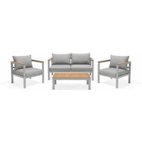 Chillvert - Garten-Set Bérgamo Aluminium und Holz 1 Sofa + 2 Sesseln + 1 Tisch Grau mit Kissen von CHILLVERT