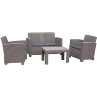 Chillvert - Gartenset Santorini aus Harz 1 Sofa 2 Sitzplätze + 2 Sessel + 1 Tisch Beige mit Grauen Kissen von CHILLVERT