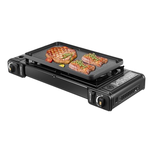 CHIMHOON 2 Flammig Campingkocher, Outdoor Gas Kocher, Tragbarer Camping-Grill-Gasherd, Gaskocher Camping Kocher Aluminium Tischgrill Gas Herd mit Grillplatte für Picknick CHIMHOON 2 Flammig Campingkocher, Outdoor Gas Kocher, Tragbarer Camping-Grill-Gasherd, Gaskocher Camping Kocher Aluminium Tischgrill Gas Herd mit Grillplatte für Picknick von CHIMHOON