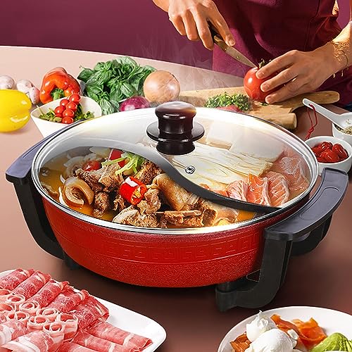CHIMHOON Elektrischer Kochtopf für 3-5 Personen, 6L Antihaft-Multifunktions-Stocktopf, 1360W Klasse 5 Feuer Kochtopf, Leicht zu Reinigen, Geeignet für Rührbraten/Ramen/Fondue/Stew von CHIMHOON