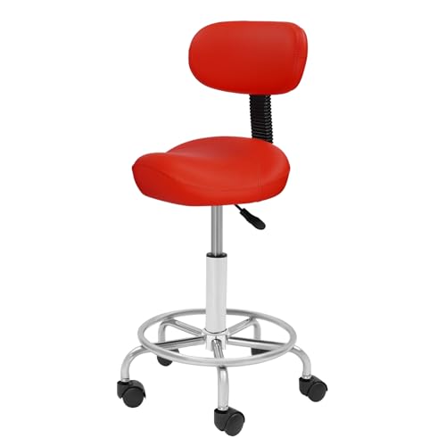 CHIMHOON Rollhocker Höhenverstellbarer Arbeitshocker, 360° schwenkbarer Salonhocker mit Rückenlehne, Ø40 x 45-59 cm, Belastbarkeit 150 kg (Rot) von CHIMHOON