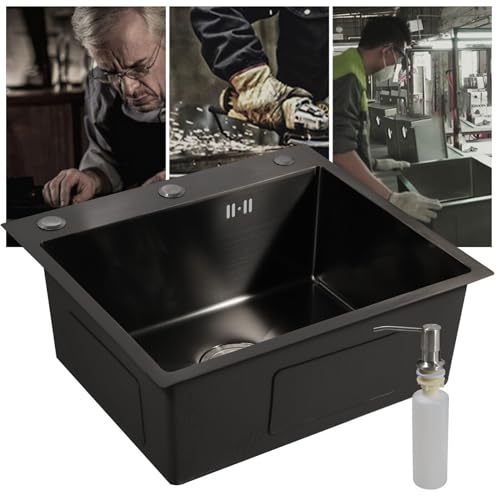 Edelstahl Kitchen Sink Schwarz Edelstahl Rechteck Einbauspüle Küchenspüle Spülbecken mit Rohr 45x50x20cm Spüle Geeignet für Küchen und Büros von CHIMHOON