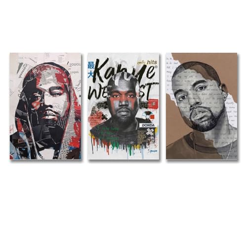 3 Stück Kanye West Portrait Zeichnung Poster Kanye West Porträt Zeichnung inspiriertes Poster Kanye West inspiriertes Poster Rapper Poster Wandkunst Leinwand Poster Zimmer dekorativ ästhetisches von CHIMOSHEJI