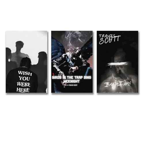 3 Stück Travis Scott Poster Leinwand Poster Travis Scott Poster - Minimalistischer Kunstdruck Travis Scott Poster Vögel in der Falle Sing McKnight Rapper Musikalbum Leinwand Poster Wandkunst Leinwand von CHIMOSHEJI