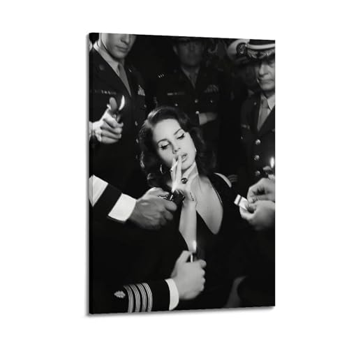CHIMOSHEJI Lana Del Rey Poster, entsättigtes Schwarz-Weiß-Poster, Wandkunst, dekoratives Gemälde, Schlafzimmer, Gemälde, Poster, 30 x 45 cm, Rahmenstil von CHIMOSHEJI
