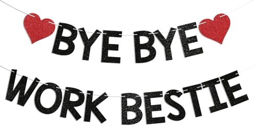 Bye Bye Work Bestie Banner – Goodbye Coworkers Schild, Abschiedsparty-Dekoration, Happy Retirement Party Dekorationen, schwarzer Glitzer Bye Bye Work Bestie Banner – Goodbye Coworkers Schild, Abschiedsparty-Dekoration, Happy Retirement Party Dekorationen, schwarzer Glitzer von CHINGYIA