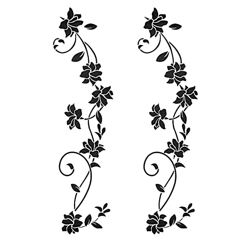 2 Stück Schwarz Wandtattoo Ornamente Selbstklebend set für Wanddeko, Blumen Blüten Ranke Rebe Wandsticker Wandaufkleber Kleben Aufkleber Wandbilder für Wohnzimmer Schlafzimmer Vorraum Tür Flur Fenste von CHINPING