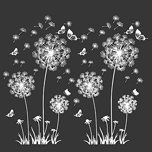 2 Stück Weiß Wandtattoo Pusteblumen für Wanddeko,XXL Groß Löwenzahn Blumen Pflanzen Wandsticker Wandaufkleber Kleben Aufkleber Wandbilder für Wohnzimmer Schlafzimmer Vorraum Flur Fenster 165X130cm von CHINPING