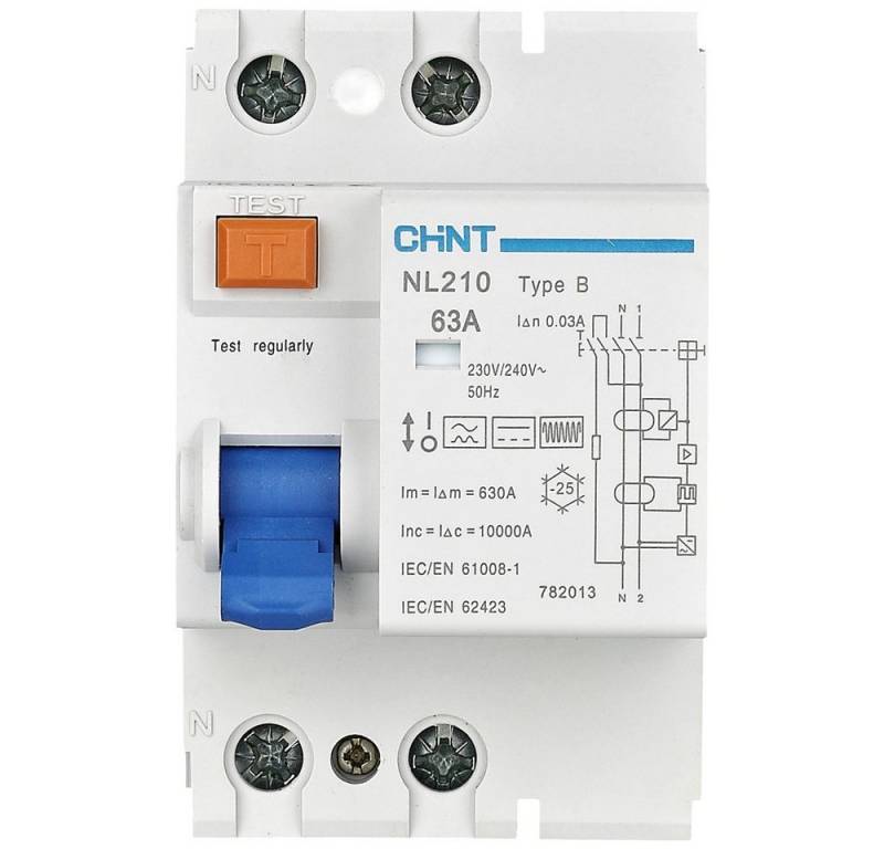 CHINT Sicherheitsrelais Chint 782016 NL210 1PN 63A 100mA B 10kA FI-Schutzschalter B/10 kA 1 von CHINT