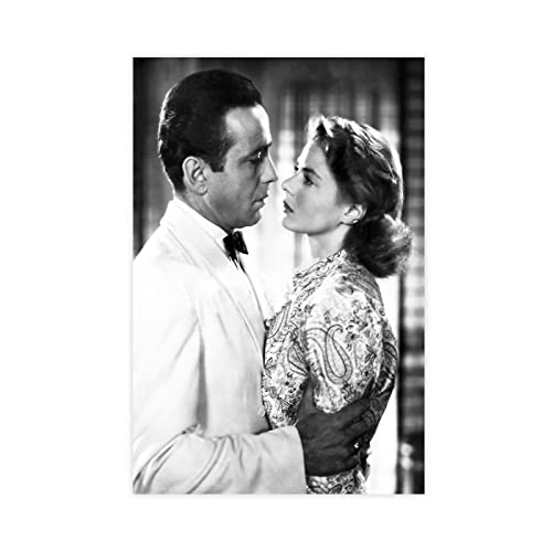 Hollywood Romance – Humphrey Bogart & Ingrid Bergman – Casablanca – Monochromes Leinwand-Poster, Wandkunst, Dekordruck, Bild Gemälde für Wohnzimmer, Schlafzimmer, Dekoration, ungerahmt, 60 x 90 cm von CHIPEL
