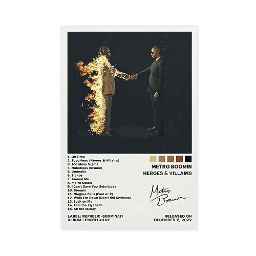 Metro Boomin Helden & Bösewichte Musikalbum-Poster, Leinwand-Poster, Wandkunst, Dekordruck, Bild, Gemälde für Wohnzimmer, Schlafzimmer, Dekoration, ungerahmt, 20 x 30 cm von CHIPEL