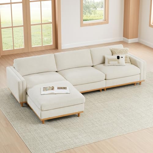 CHITA Supergroßes luxuriöses L-förmiges wandelbares modulares Sofa, Daunenfüllung, modernes Sofa mit Ottomane, tiefe Sitzwolkencouch, 299,7 cm Breite, 4-Sitzer-Couch mit Massivholzbeinen, Leinen von CHITA