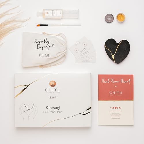 CHIYU Kintsugi kit - Heal Your Heart - Gold Kleber - Inklusive Keramik Herz - Geschenkbox - Kintsugi Reparatur Kit - Holzkohle von CHIYU