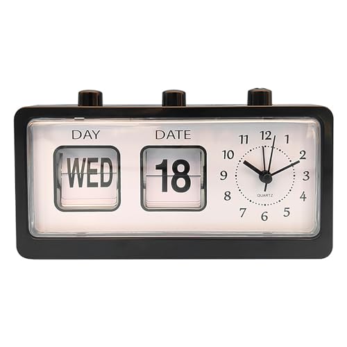 CHIZISX Klassischer mechanischer Retro-Wecker mit manuellem umgeschlagenem Kalender, Datum, Tag, Uhrzeit, Anzeige für Wohnzimmer oder Büro von CHIZISX