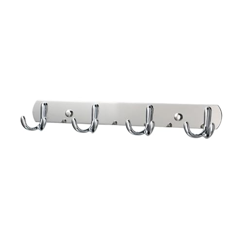 CHIZISX Wandgarderobe, 4 rostfreie Doppelhaken, praktischer Metallbügel für Badezimmer, Küche, Wohnzimmer, rostfreier Edelstahlhaken von CHIZISX