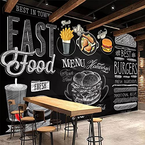 Wandbild Tapete 3D Mode Tafel Fast Food Burger Restaurant Hintergrund Wanddekoration Retro Tapete 200x140cm von CHJKMN