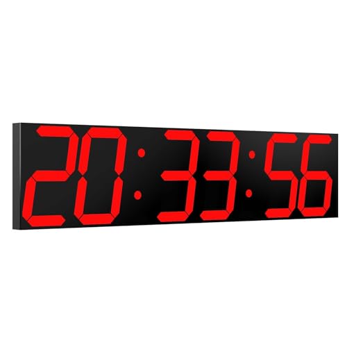 CHKOSDA Digitale Wanduhr, übergroße LED-Digitaluhr mit Auto-Dimmer, riesiger Countdown-Timer mit Fernbedienung, 27.5in breites LED-Display, 6 Ziffern, Wandhalterung, Datum und Temperatur(Rot) von CHKOSDA