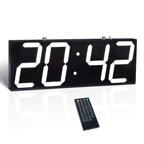CHKOSDA Digitale Wanduhr mit doppelseitiger Anzeige,Großanzeige mit Timer,Temperatur, Alarm und Datumsanzeige, hängende Wanduhr mit klaren und Hellen Ziffern (weiß) von CHKOSDA