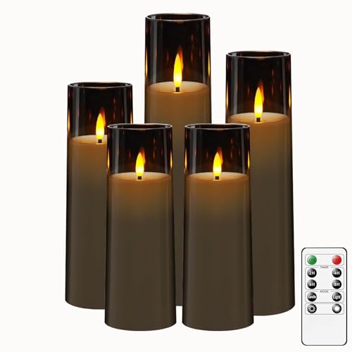 CHLDYCST Flammenlose LED Kerzen mit Zauberstab Fernbedienung, schwebende flackernde Kerzen, LED Stabkerzen für Weihnachten, Halloween Dekoration (Grey-5pc) von CHLDYCST