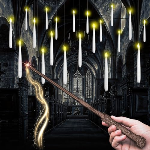 CHLDYCST Schwebende Kerzen mit Zauberstab, LED Flammenlose Hängende Fliegende Kerzen für Kinder Teenager Geburtstagsfeier Weihnachten Hochzeit Party Halloween Dekoration (10 Stück) von CHLDYCST