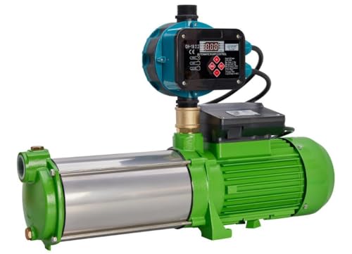 CHM GmbH® Kreiselpumpe Edelstahl 1,1 KW 5400 L/h 6,5 Bar Druck Gartenpumpe mit Druckschalter einstellbar und Edelstahlschaufelräder von CHM GmbH