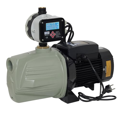 JET Gartenpumpe selbstsaugend bis 9,8m, 5,5 Bar 7000 L/h, Wasserpumpe mit Druckschalter einstellbar von CHM GmbH