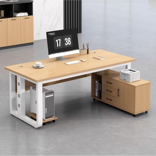 CHMAIDEU Chefschreibtisch mit Stall und CPU-Ständer, großer L-förmiger Computer-Arbeitsplatz, robuster E1-Schreibtisch, umweltfreundlich, für CEOs, Manager und Heimbüros, Holzfarbe, 180,3 cm von CHMAIDEU