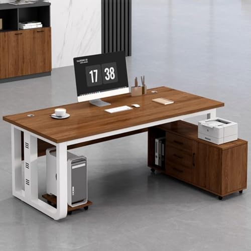 CHMAIDEU Chefschreibtisch mit Stall und CPU-Ständer, großer L-förmiger Computer-Arbeitsplatz, robuster E1-Schreibtisch, umweltfreundlich, für CEOs, Manager und Heimbüros, Walnuss, 180,3 cm von CHMAIDEU