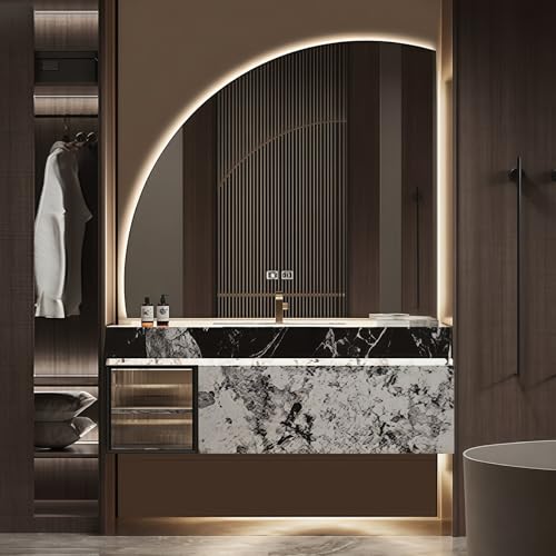 CHMAIDEU Moderner schwimmender Badezimmer-Waschtisch mit Waschbecken, Einzelwaschbecken, Massivholz, LED-Defogging Spiegel, 2 Schubladen, wasserdicht & kratzfest, Bad-Waschtisch mit Ablagefach CHMAIDEU Moderner schwimmender Badezimmer-Waschtisch mit Waschbecken, Einzelwaschbecken, Massivholz, LED-Defogging Spiegel, 2 Schubladen, wasserdicht & kratzfest, Bad-Waschtisch mit Ablagefach von CHMAIDEU