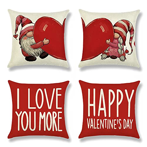 CHMMY Kissenbezug 45x45 4er Set Valentinstag Kissenbezügen dekorative Kissenbezüge für Terrasse, Couch, Sofa, Stuhl, Bett, Dekorationen rotes Herz-Dekokissen für Happy Valentine Deko von CHMMY