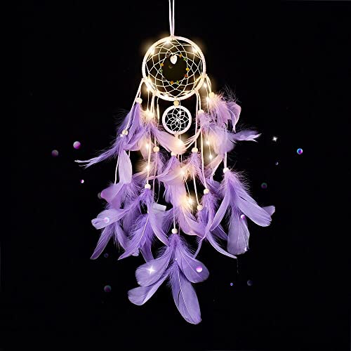 CHMMY LED Traumfänger Handgemachte Dreamcatcher Zimmer Deko Federn Wand Dekoration Traumfänger Mädchen Romantische Dekoration für Wandbehang Wohnkultur Ornamente Handwerk von CHMMY