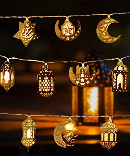 CHMMY Ramadan Dekoration Ramadan Lichterkette, 10 LED Muslim Ramadan Lichterkette eid Licht Stern Mond Lichterketten Eid Mubarak Lichterketten Muslim Ramadan Deko Leuchten für Home Ramadan Party von CHMMY