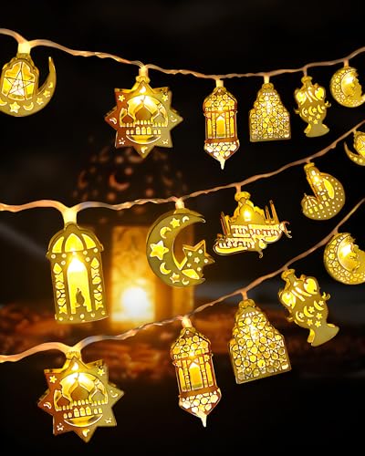 Ramadan Lichterkette, Ramadan Dekorationen Eid Al Adha-Lichterkette, 1.5m 10 LEDs Fairy Lights Mond-Stern-Laternenlampe Mubarak-Lichterkette Ramadan Dekoration für Zuhause Raum-Außendekoration Party von CHMMY