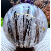 Natürliche Seltene Transparente Schwarz+Braune Turmalin Rutilkristall Kugel /Rauchkristall Kristall/Kristallexemplar/Kristallenergie von CHMineralCollection