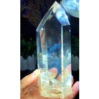 Natürlicher Gelber Citrin-Quarz-Kristall-Generator "Blaue Nadel"/Atemberaubender Wasser-Klarer Quarz-Kristallpunkt Turm Meditationsstein" von CHMineralCollection