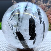 Natürlicher Seltener Transparenter Schwarzer Turmalin Rutilkristall Kugel /Rauchkristall Kristall/Kristallexemplar/Kristallenergie von CHMineralCollection