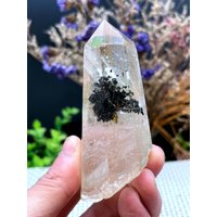 Seltene Große Klare Goldene Rutil + Phantomquarz Einschlüsse Quarzspitze/Kristallturm Goldnadeln Kristallprobe Besonderes Geschenk Chakra von CHMineralCollection