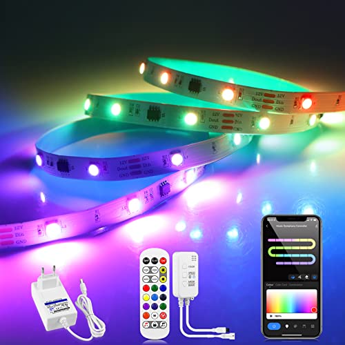 CHNMALITAI 12V 60LEDs/Meter 5M Tuya WiFi RGB LED Streifen, 300LEDs WS2811 Dimmable RGB mit IC LED Strip Arbeiten mit Alexa, Tuya APP and Fernbedienung Control für Party Deko Beleuchtung von CHNMALITAI