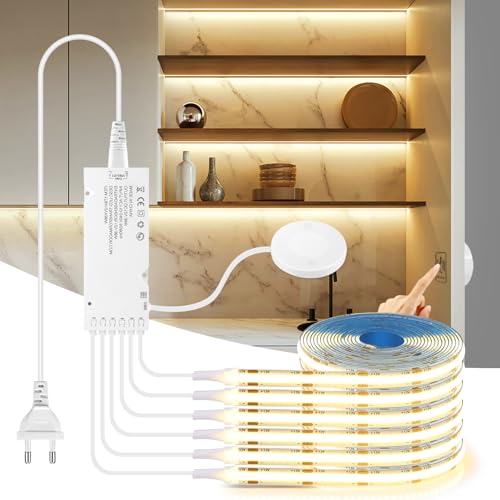 CHNMALITAI 12V COB LED Streifen, 6 Pcs 3M Warmweiß COB LED Strip Light with Berühren und Hand Sweep Dimmer Schalten Für Schrank Vitrine Küche Beleuchtung (Warmweiß, 3M) von CHNMALITAI