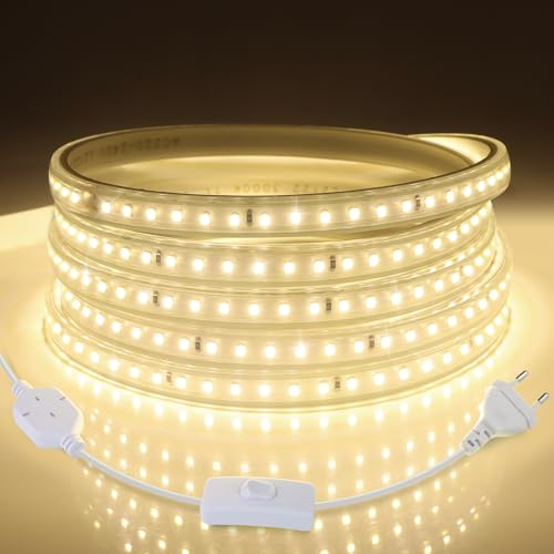CHNMALITAI 220V 230V LED Strip 5M， 3000K SMD2835 120LEDs/m, IP67 wasserdicht LED Streifen für Außen & Innen(5M, Warmweiß) von CHNMALITAI